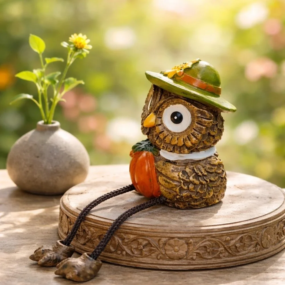 Vintage Owl Holding A Pumpkin Shelf Sitter Resin